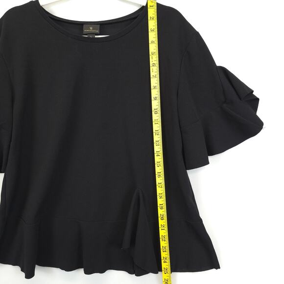 Worthington Shirt Womens Large Black Ruffle Sleeve Hem Stretch Pullover Top - Picture 6 of 10